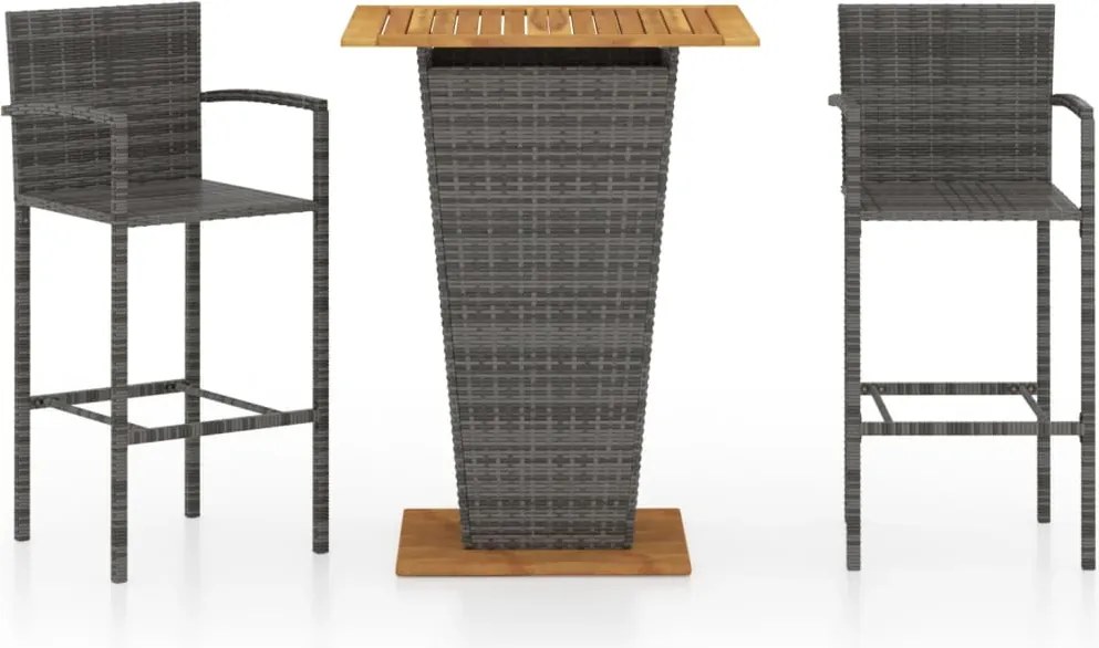 vidaXL Set mobilier de bar de grădină, 3 piese, gri