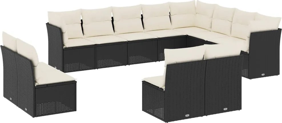 vidaXL Set canapele de grădină, 12 piese, cu perne, negru, poliratan