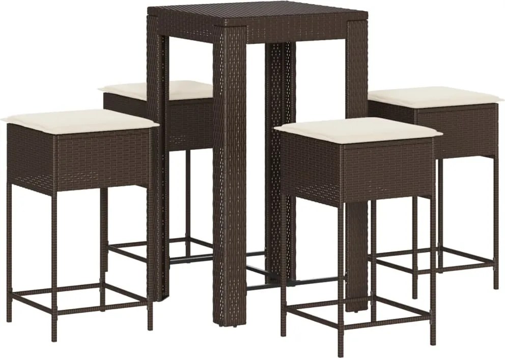 vidaXL Set mobilier bar de grădină cu perne, 5 piese, maro, poliratan