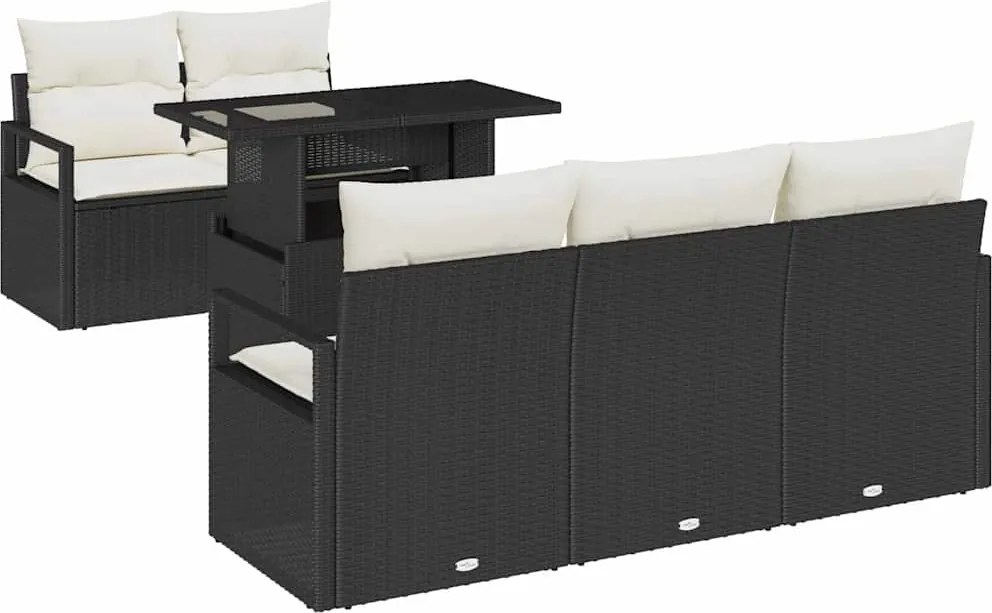 vidaXL Set de canapele pentru grădină cu pernă 6 pcs Negru Rattan poli