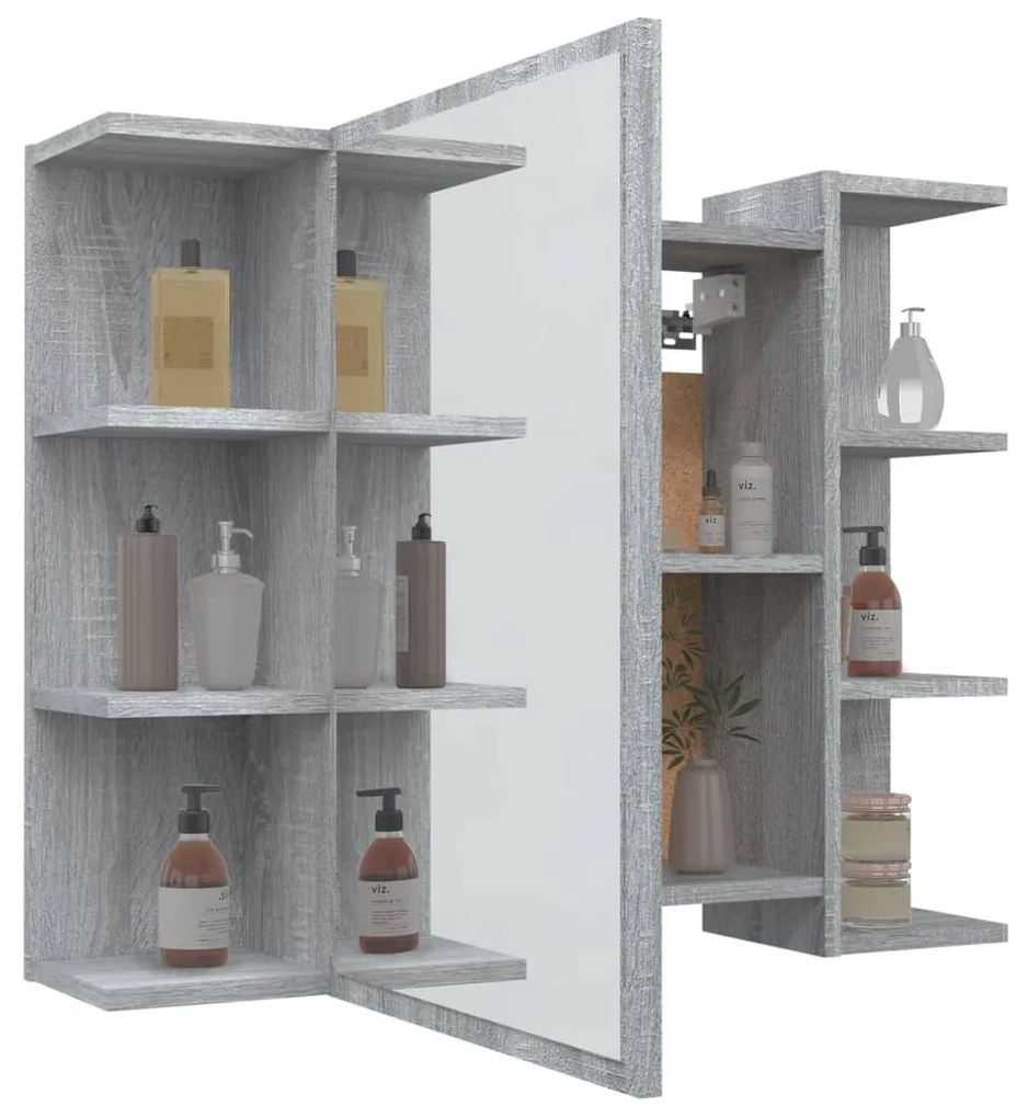 Dulap de baie cu oglinda gri sonoma 80x20,5x64 cm lemn compozit sonoma gri