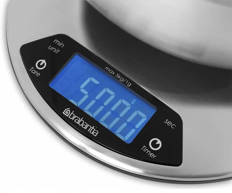 Brabantia Profile 646998, Până la 5 kg, 3 x AAA, TARA, afișaj digital, Inox/Mat
