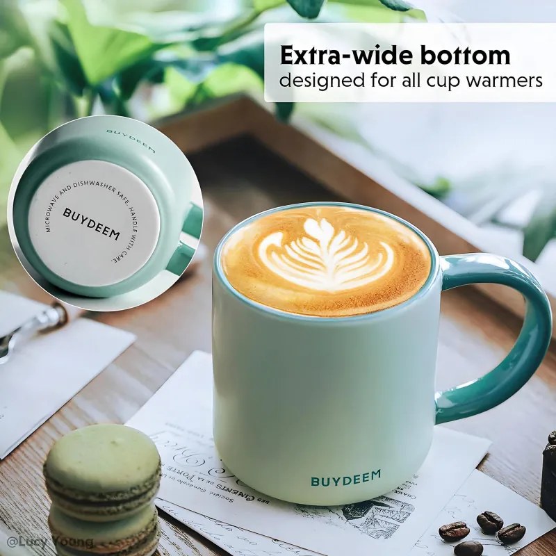 Ceasca ceramica pentru ceai si cafea Buydeem CD1018-MY, 350 ml, Fund plat, Scala de masurare interna, Ceramica pentru temperaturi inalte, Galben