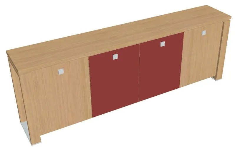 Dulap mic Verno+ 260 x 46 x 90 cm, uși combinate, stejar deschis / roșu
