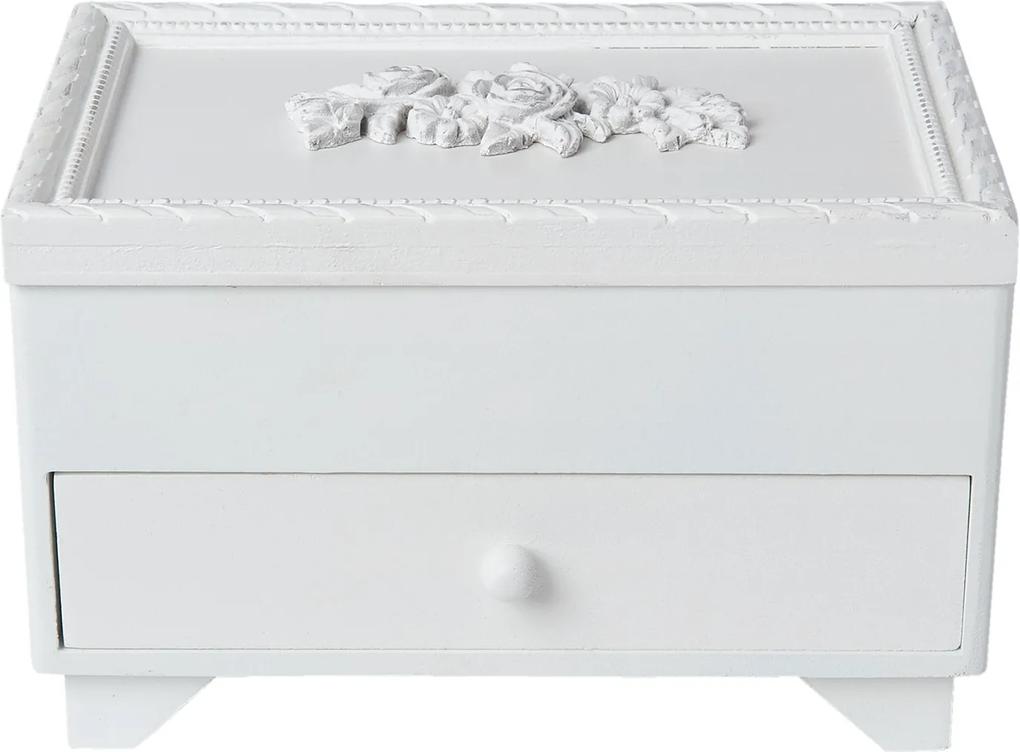 Caseta bijuterii lemn alb cu sertar compartimentata 20x14x13 cm
