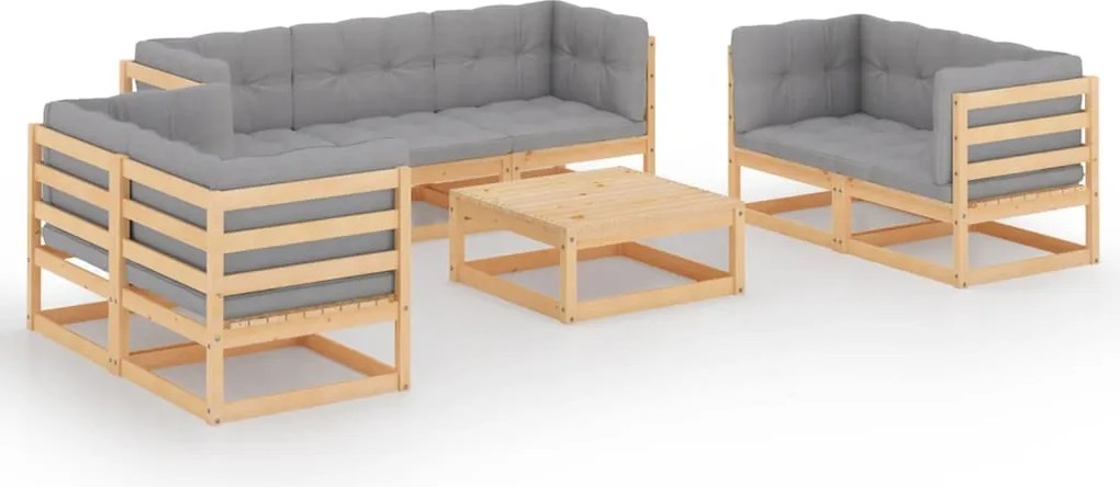 vidaXL Set mobilier de grădină cu perne, 8 piese, lemn masiv de pin