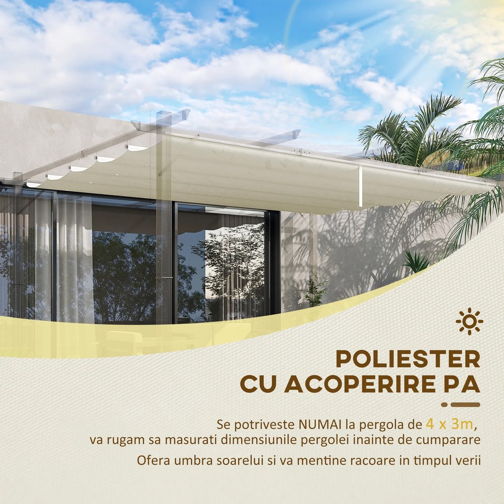 Outsunny Copertină de Schimb pentru Pergolă de Grădină cu 10 Orificii de Drenaj, Acoperire din Poliester, 250x255 cm, Gri | Aosom Romania