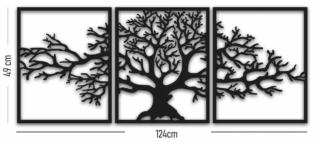 Decoratiune de perete Copacul Vietii, Metal, Negru, 3 Piese 120 x 49 cm