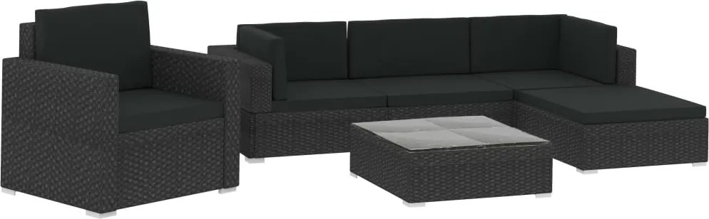 vidaXL Set mobilier de grădină cu perne, 6 piese, negru, poliratan