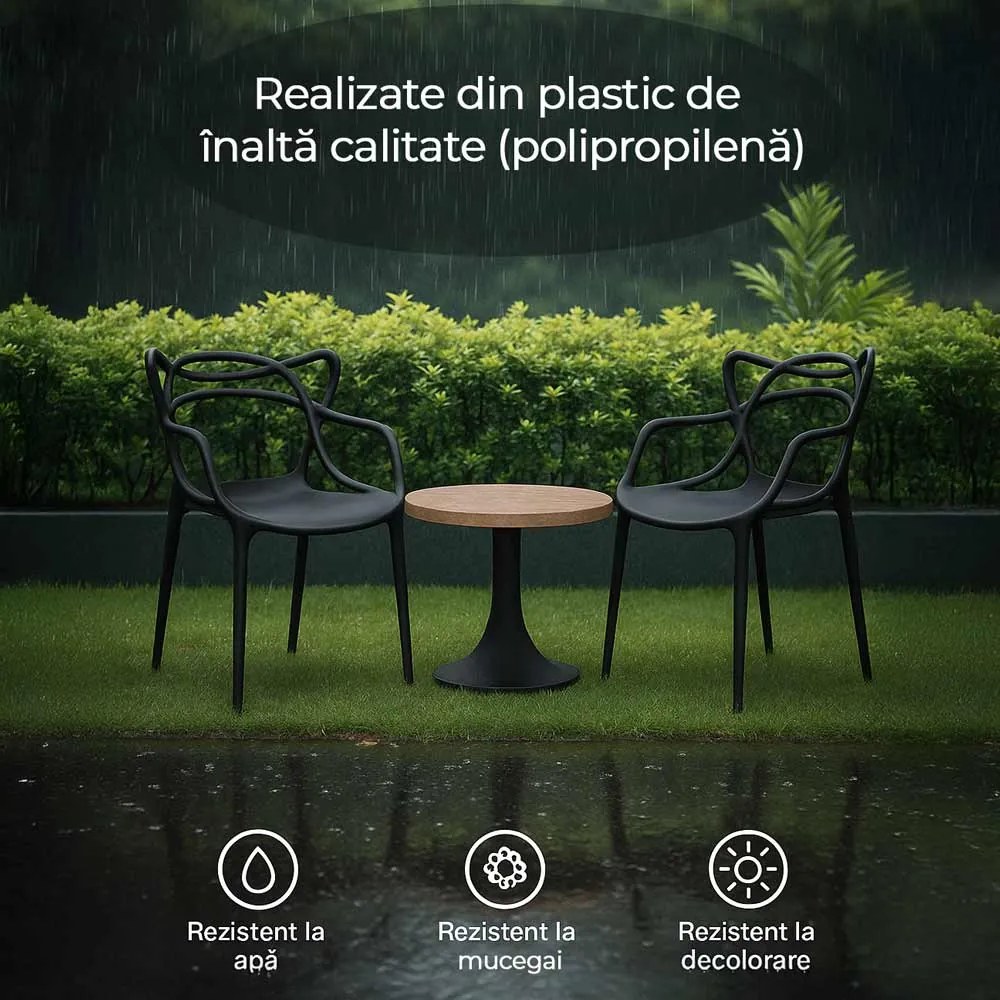 Scaun Terasă Negru HRC 599 - Rezistent, Stivuibil, Impermeabil