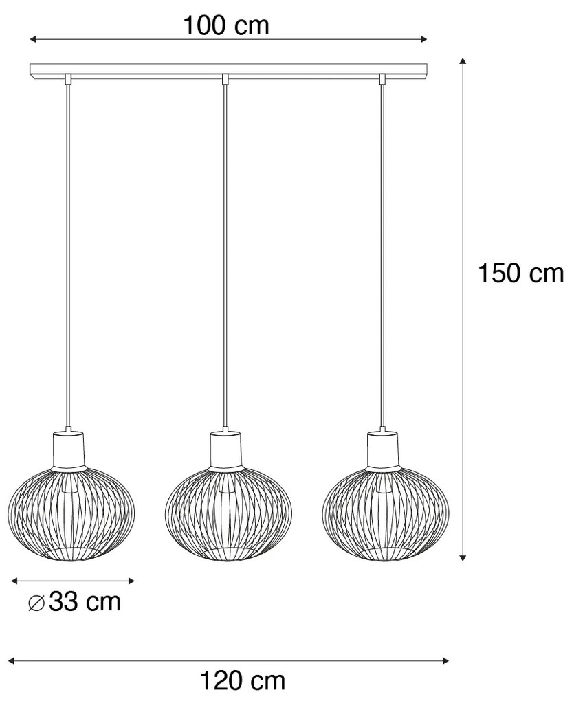 Moderne draad hanglamp zwart met beige 3-lichts - Gila