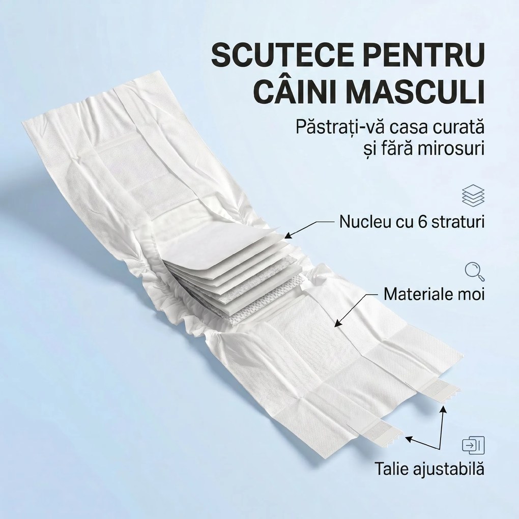 PawHut Scutece pentru Câini Masculi, 48 Bucăți cu Bandă Elastică Reglabilă, 62 x 20 cm, Alb | Aosom Romania