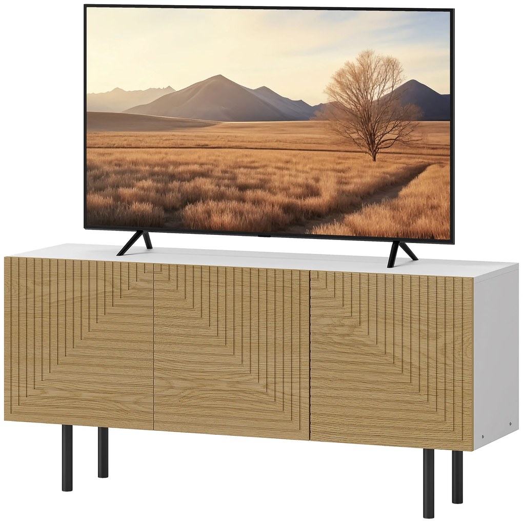 HOMCOM Mobila TV pentru de până la 65 de inch cu dulapuri cu ușă canelată și trecere cabluri pentru sufragerie, dormitor, efect lemn natural | Aosom Romania