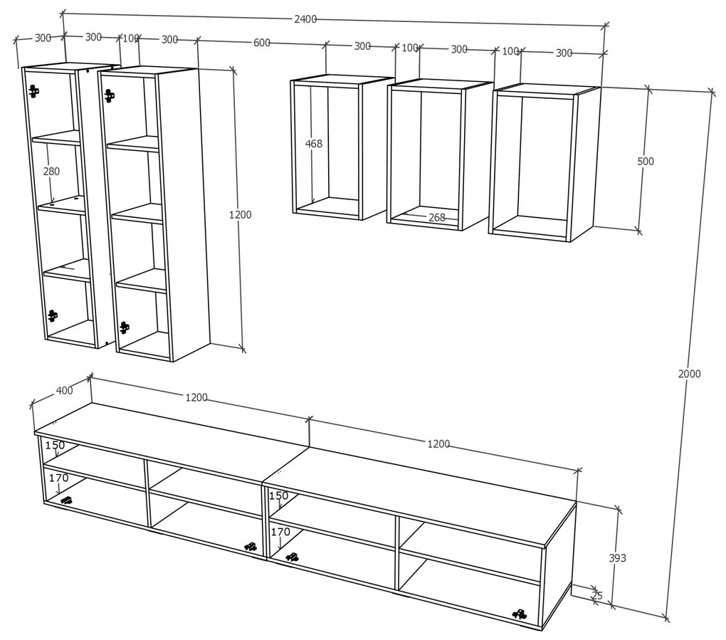 Living haaus Haga V12, Antracit/Stejar Wotan, L 240 cm