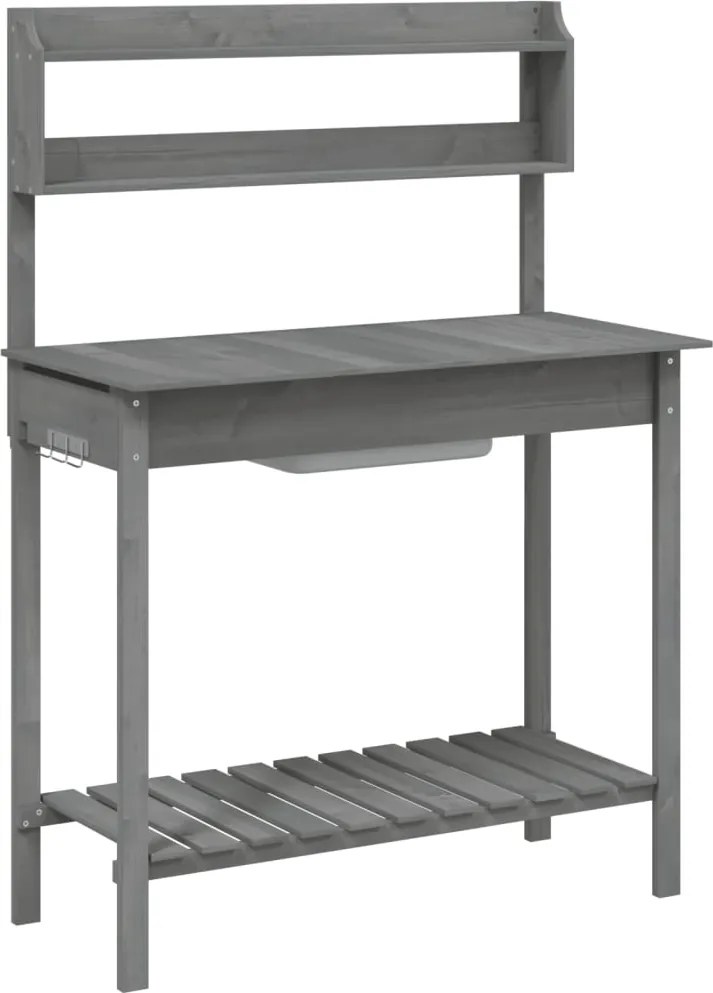 vidaXL Masă plantare cu chiuvetă gri 147,5x44x139,5cm lemn masiv brad
