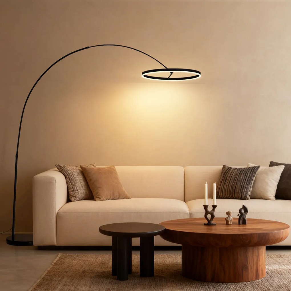 Lampă de podea arcuită de design neagră, cu LED, cu dimmer în 3 trepte - Anello