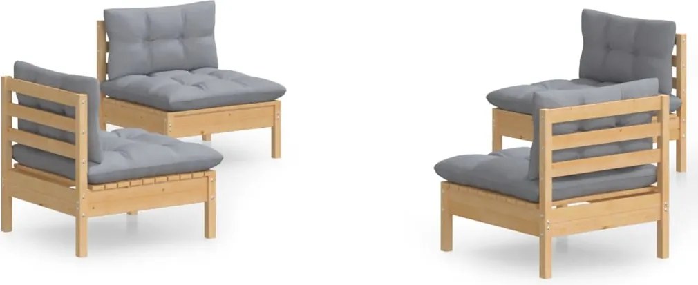 vidaXL Set mobilier grădină cu perne, 4 piese, gri, lemn de pin