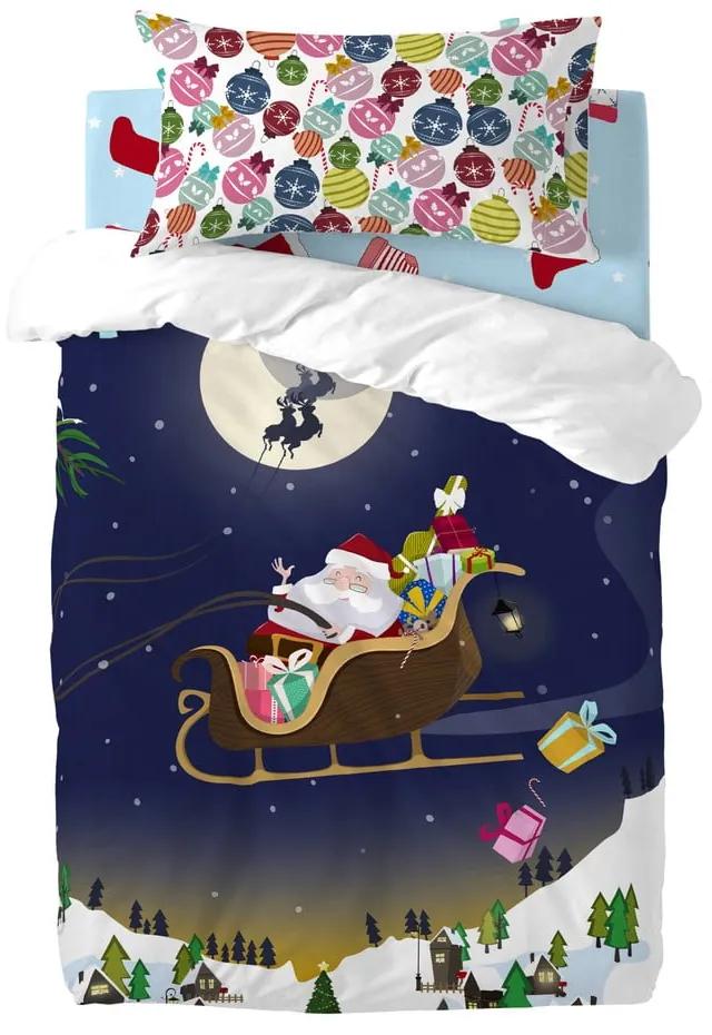 Lenjerie de pat din bumbac pentru pilotă și pernă copii Mr. Fox Merry Christmas, 100 x 120 cm