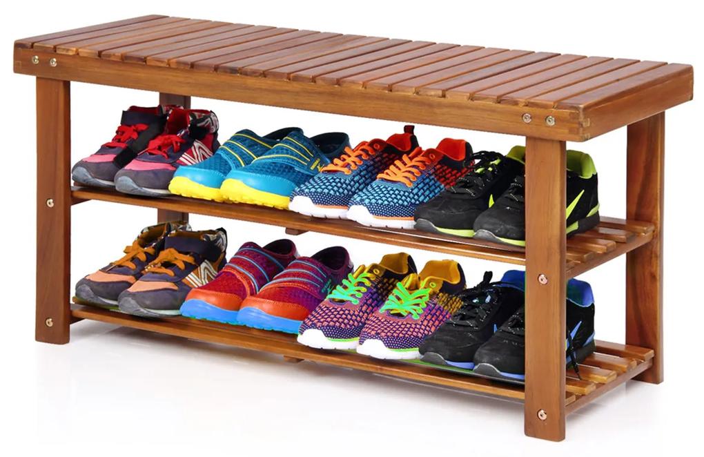 Suport pantofi cu 3 etajere lemn salcam 90 x 32 x 46 cm