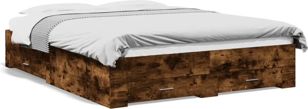 vidaXL Cadru de pat cu sertare stejar fumuriu 160x200cm lemn prelucrat