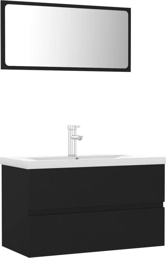 vidaXL Set mobilier de baie, negru, lemn prelucrat