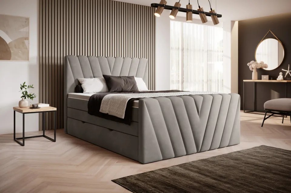 Pat tapitat, boxspring, cu spatiu pentru depozitare, 180x200 cm, Candice 1, Eltap (Culoare: Gri deschis - Sola 4)