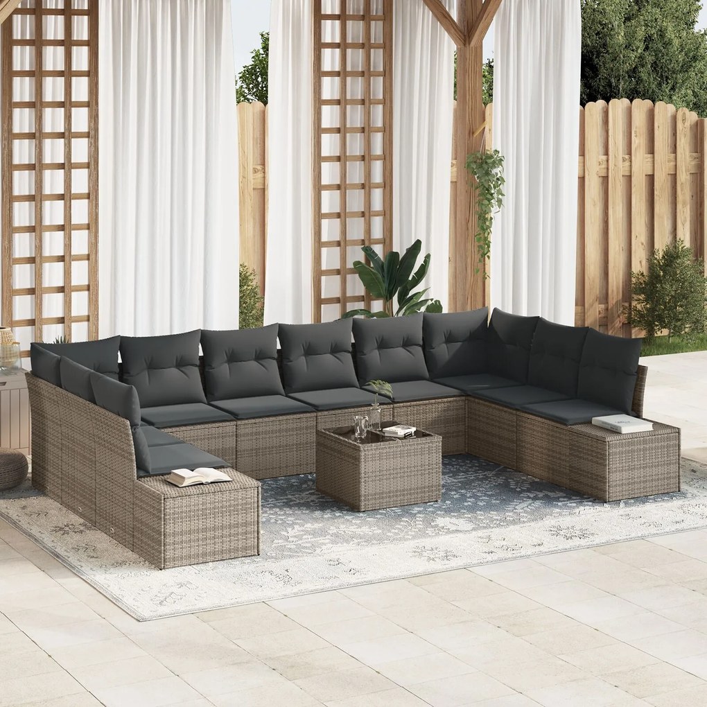 vidaXL Set de canapele pentru grădină cu pernă 11 pcs Gri Rattan poli