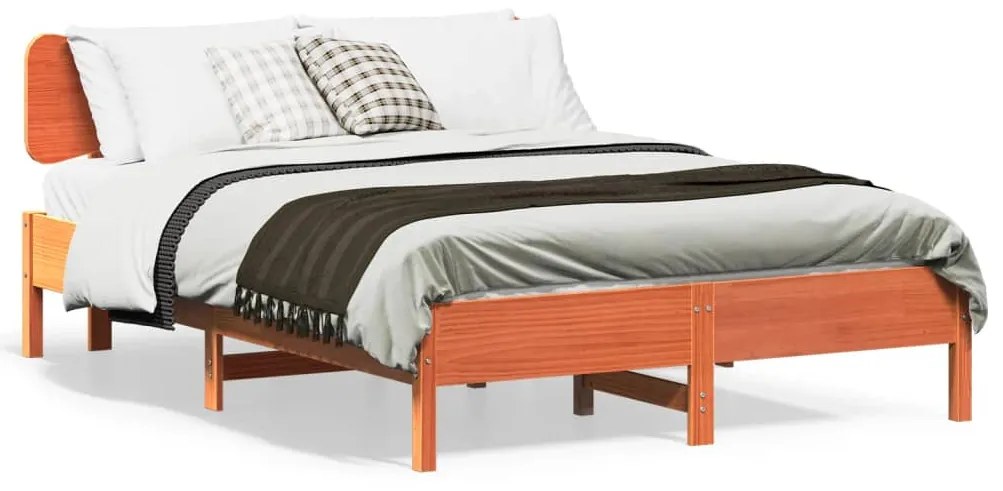 vidaXL Cadru pat fără saltea, maro ceruit, 140x190 cm, lemn masiv pin
