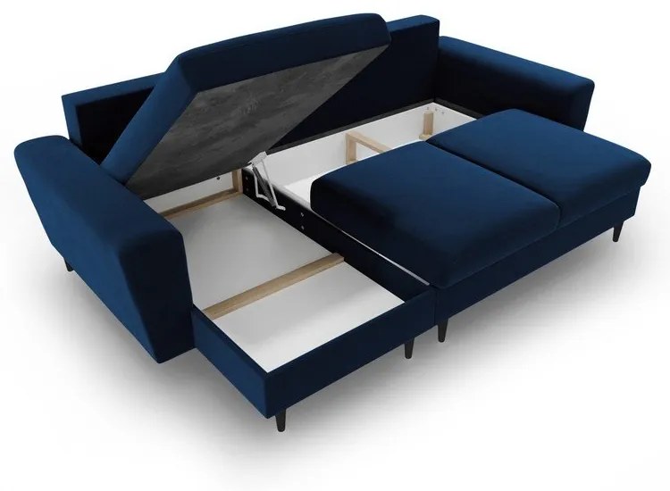 Colțar albastru extensibil, cu spațiu de depozitare cu tapițerie din catifea Kyoto – Cosmopolitan Design