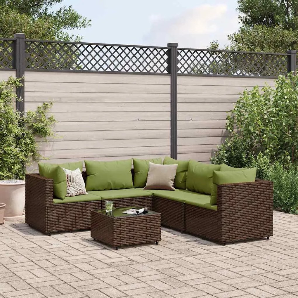 vidaXL Set mobilier de grădină cu perne, 6 piese, maro, poliratan