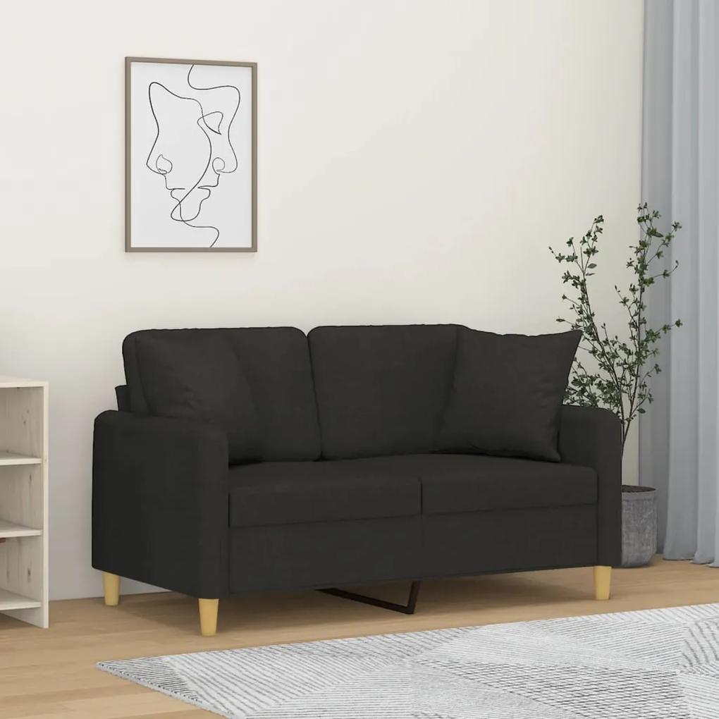 Canapea cu 2 locuri cu pernute, negru, 120 cm, textil