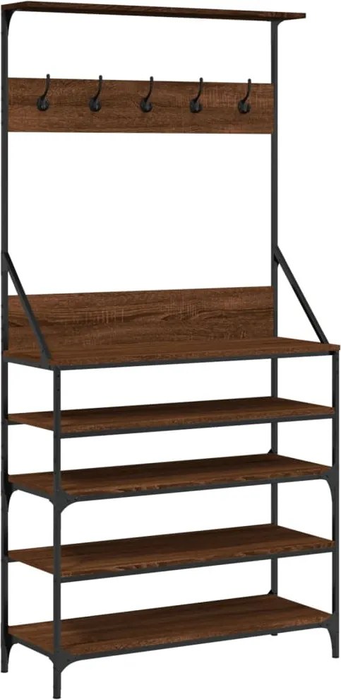 vidaXL Suport de haine cu raft pantofi, stejar maro, 90x34x184 cm