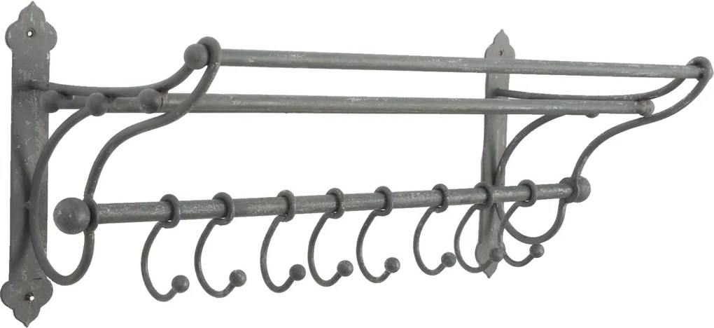 Cuier si suport prosoape fier forjat gri 8 agatatori 56 cm x 22 cm x 23 h