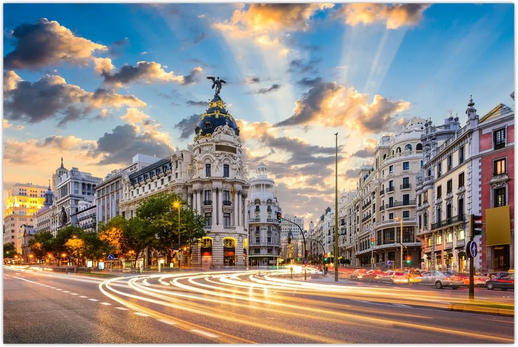 Tablou - Calle Gran Vía, Madrid, Spania (90x60 cm)