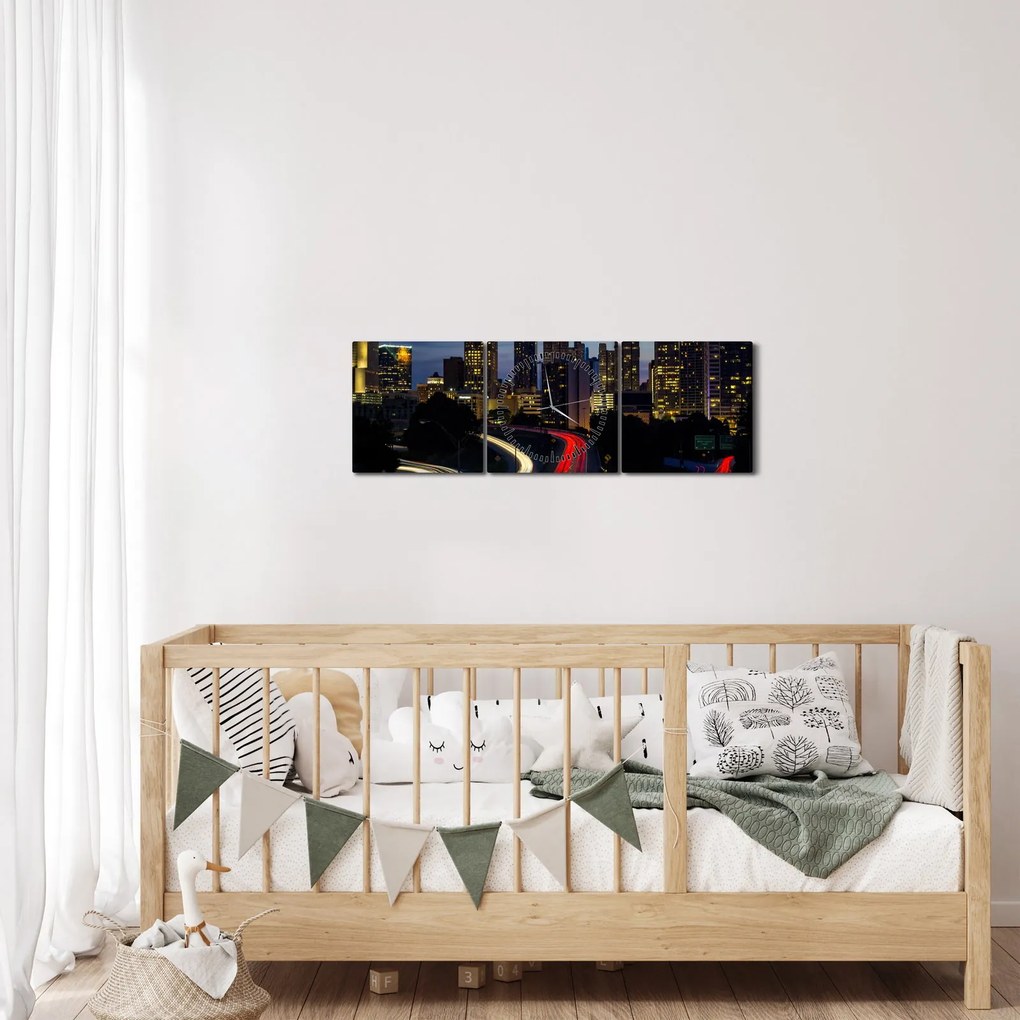 Tablou - Oraș de noapte (cu ceas) (90x30 cm)