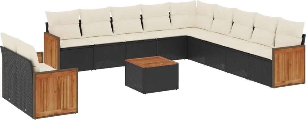 vidaXL Set canapele de grădină, 12 piese, cu perne, negru, poliratan