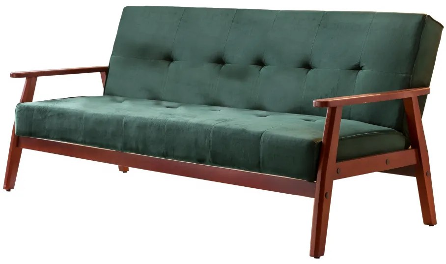 Canapea extensibila din lemn masiv, verde, 3 locuri