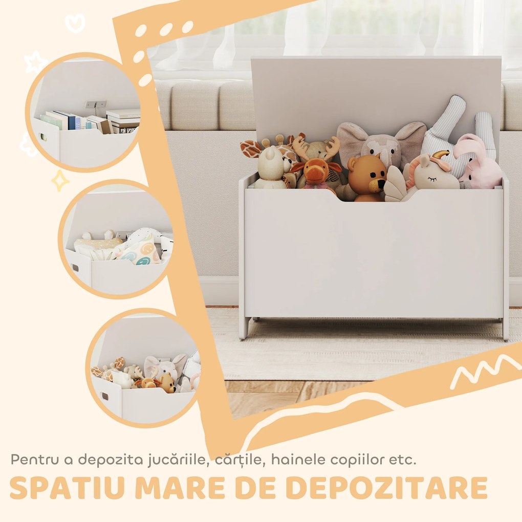 AIYAPLAY Cutie pentru jucării din lemn în formă de urs cu capacitatea de 20 kg, 60x38x48 cm, alb | Aosom Romania