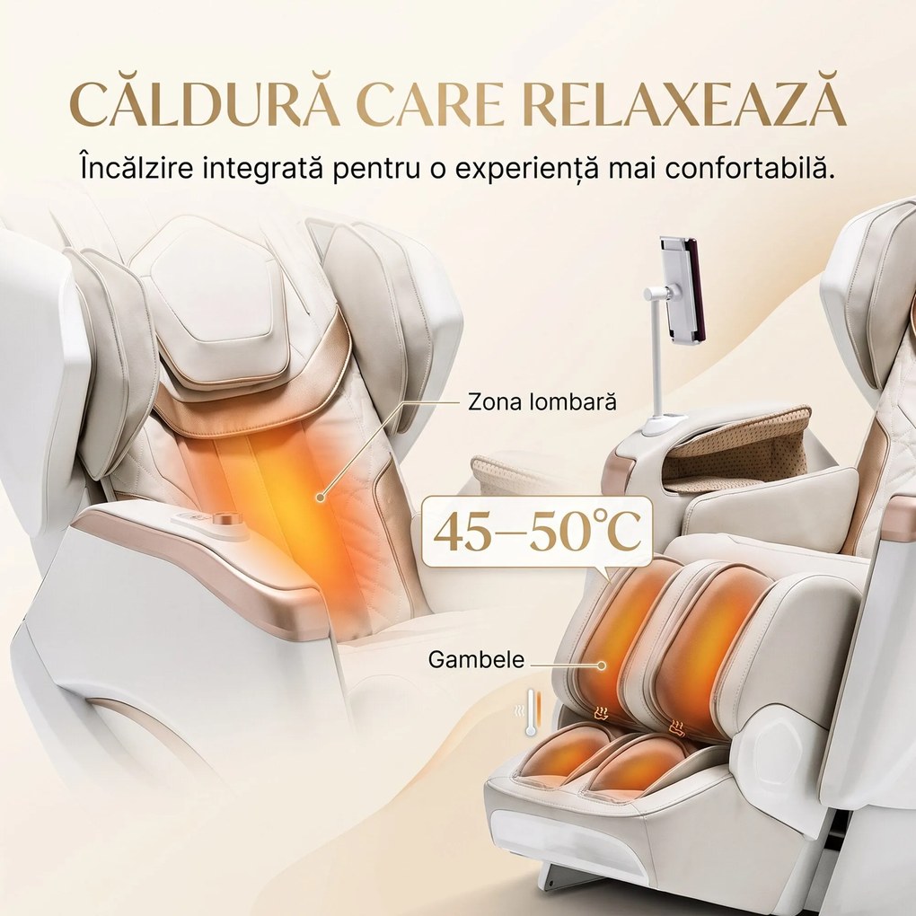 Fotoliu masaj 4D ROVO Luxury cu Zero Gravity, sina 120 cm si incalzire lombara, Bej
