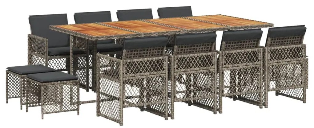 3210806 vidaXL Set mobilier de grădină cu perne, 13 piese, gri, poliratan