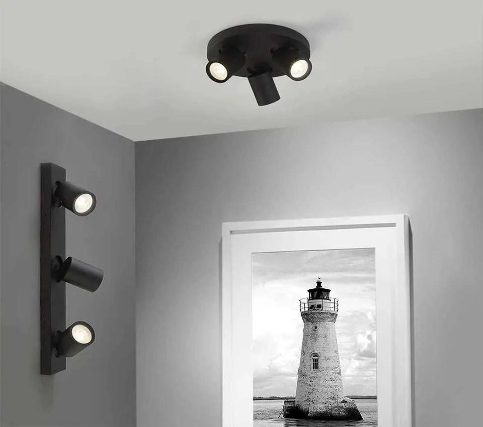 Plafoniera baie cu 3 spoturi directionabile Selene, neagra