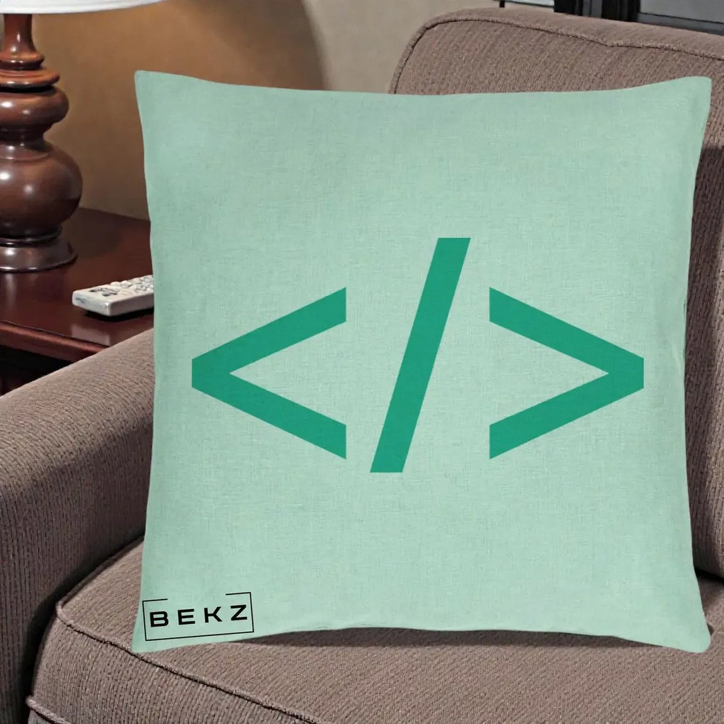 Perna Personalizata Cod HTML Turcoaz, 40x40 cm, Verde Menta, Husa Detasabila, Perna Inclusa, BEKZ®