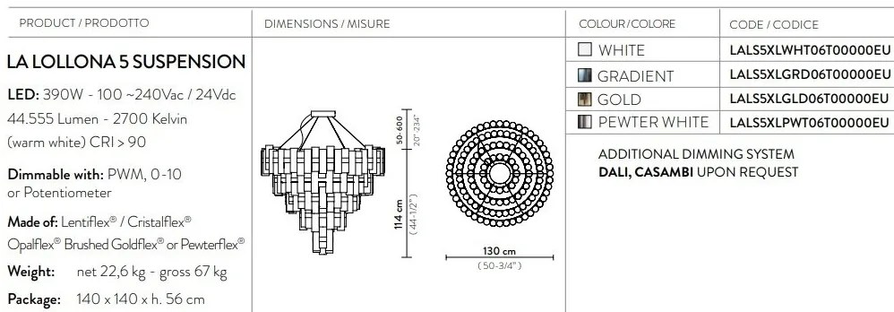 Lustra LED Art Deco de dimensiuni mari, realizata manual LA LOLLO 5XL PEWTER