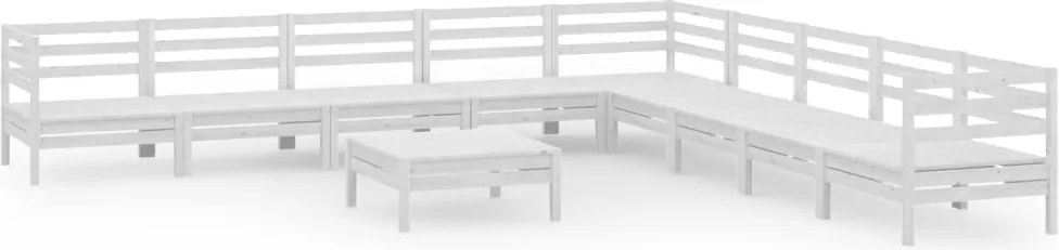vidaXL Set mobilier de grădină, 10 piese, alb, lemn masiv de pin