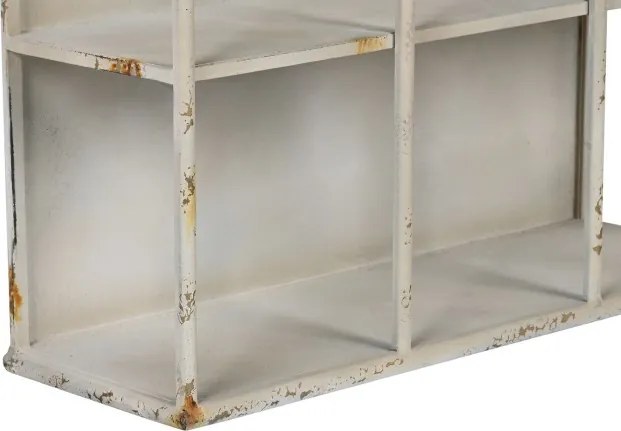 Etajeră de perete din metal, alb, trei arcade și 2 rafturi compartimentate, finisaj antichizat, 70 x 60 x 20 cm, „Fontaine”