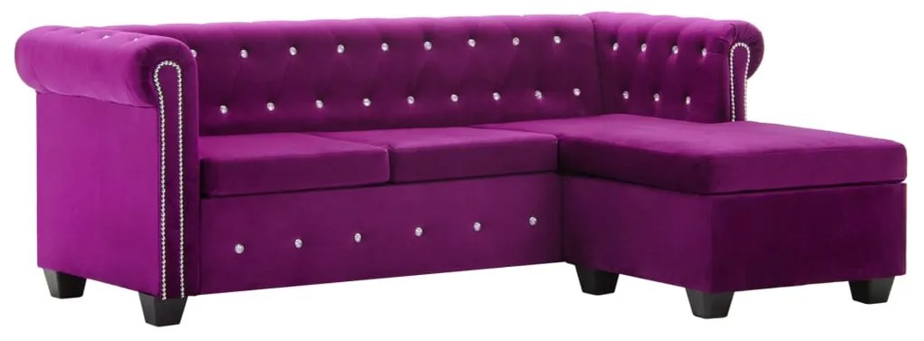 Canapea Chesterfield, forma L, catifea, 199x142x72 cm, violet Mov