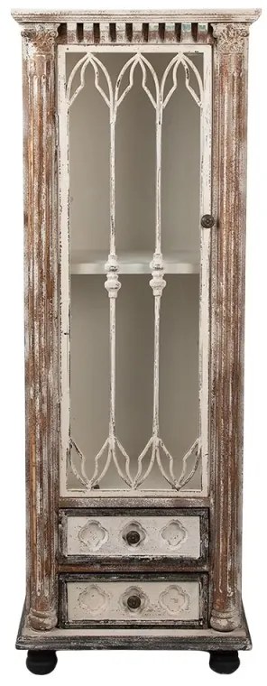 Vitrina bej, din lemn, aspect vintage, Elegance