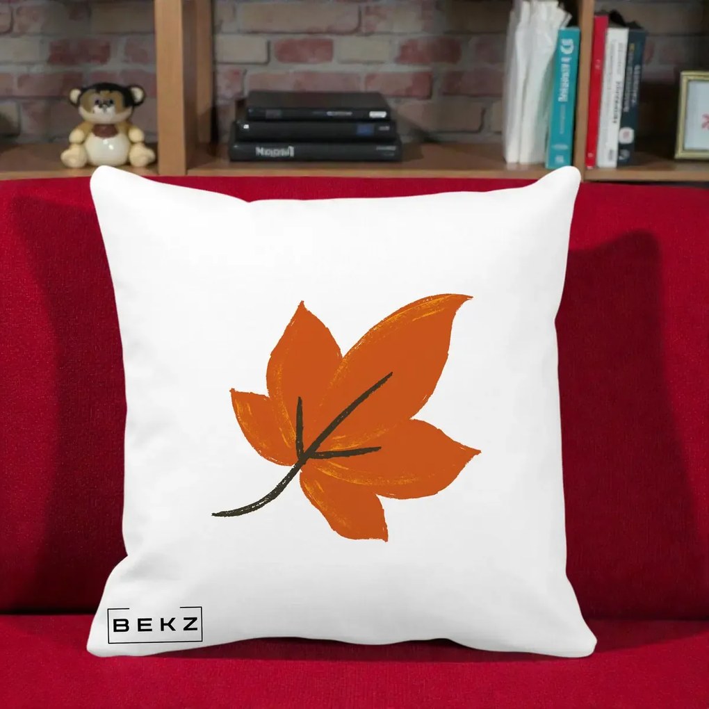 Perna Decorativa Frunza de Toamna Portocalie, 40x40 cm, Alba Mata, Husa Detasabila, Perna Inclusa, BEKZ®