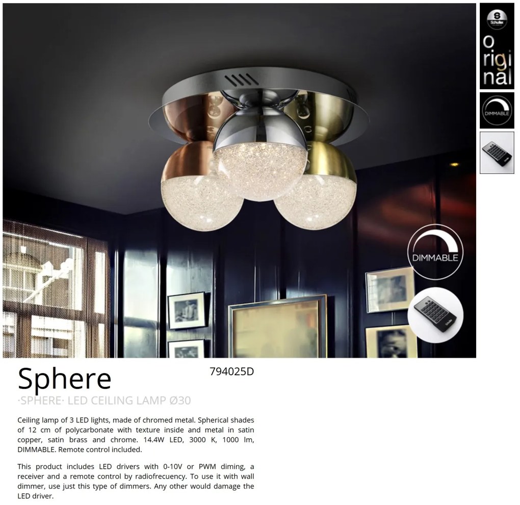 Plafoniera LED dimabila cu telecomanda 30 Sphere SV-794025D