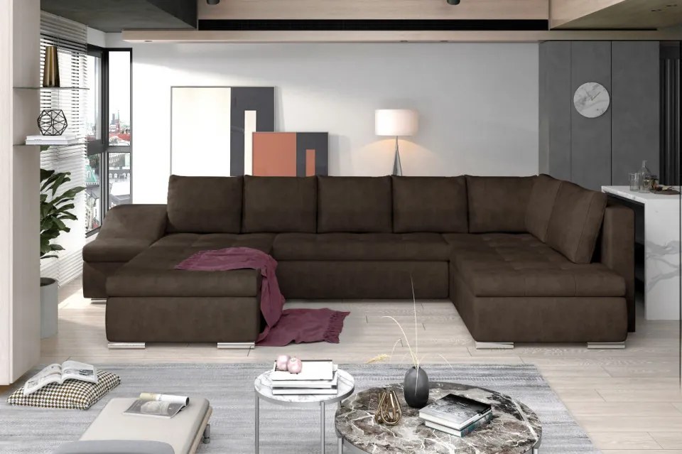 Canapea modulara, extensibila, cu spatiu pentru depozitare, 340x88x200 cm, Giovanni L02, Eltap (Culoare: Gri pepit / Alb)